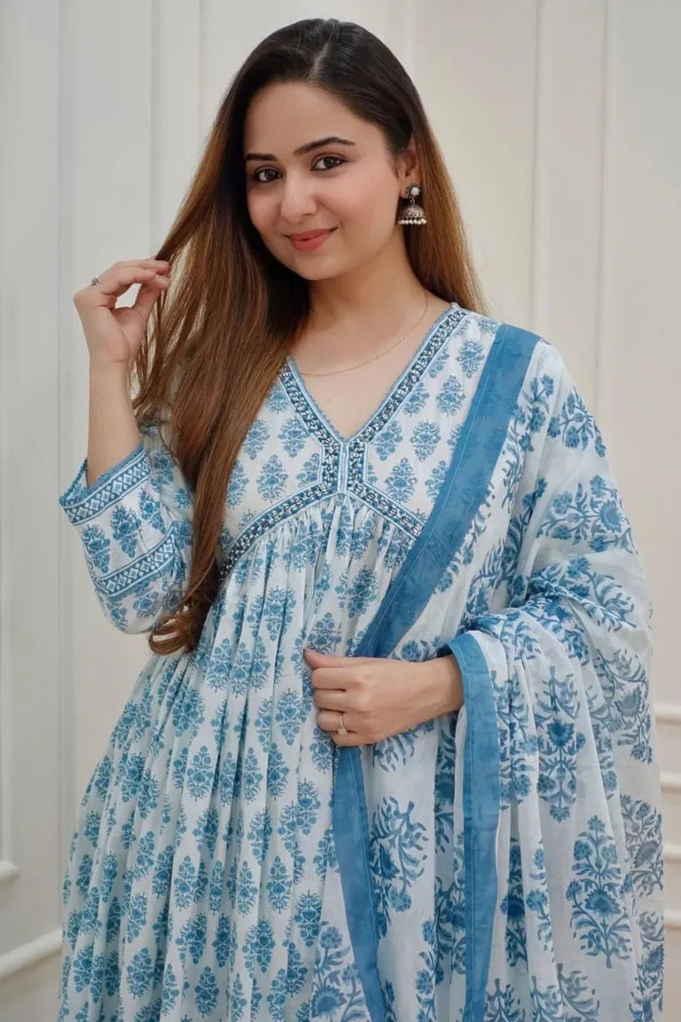 Blue Printed Sequence With Handwork Beautiful Women Suit Set