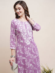 Embroidered Kurta and Pant - Purple