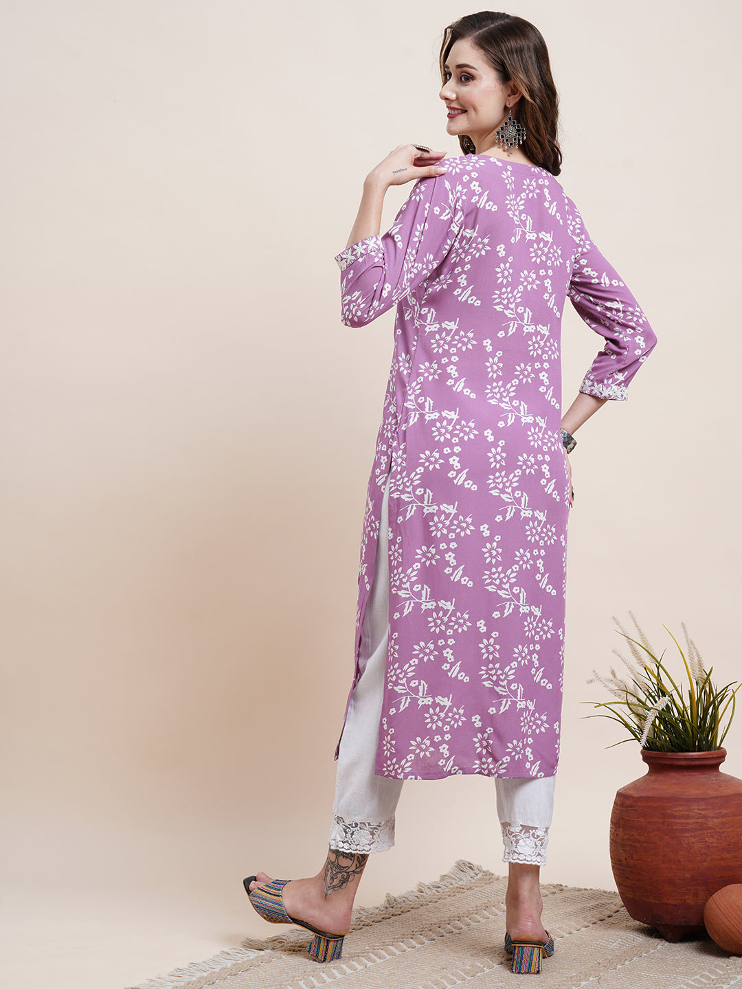 Embroidered Kurta and Pant - Purple