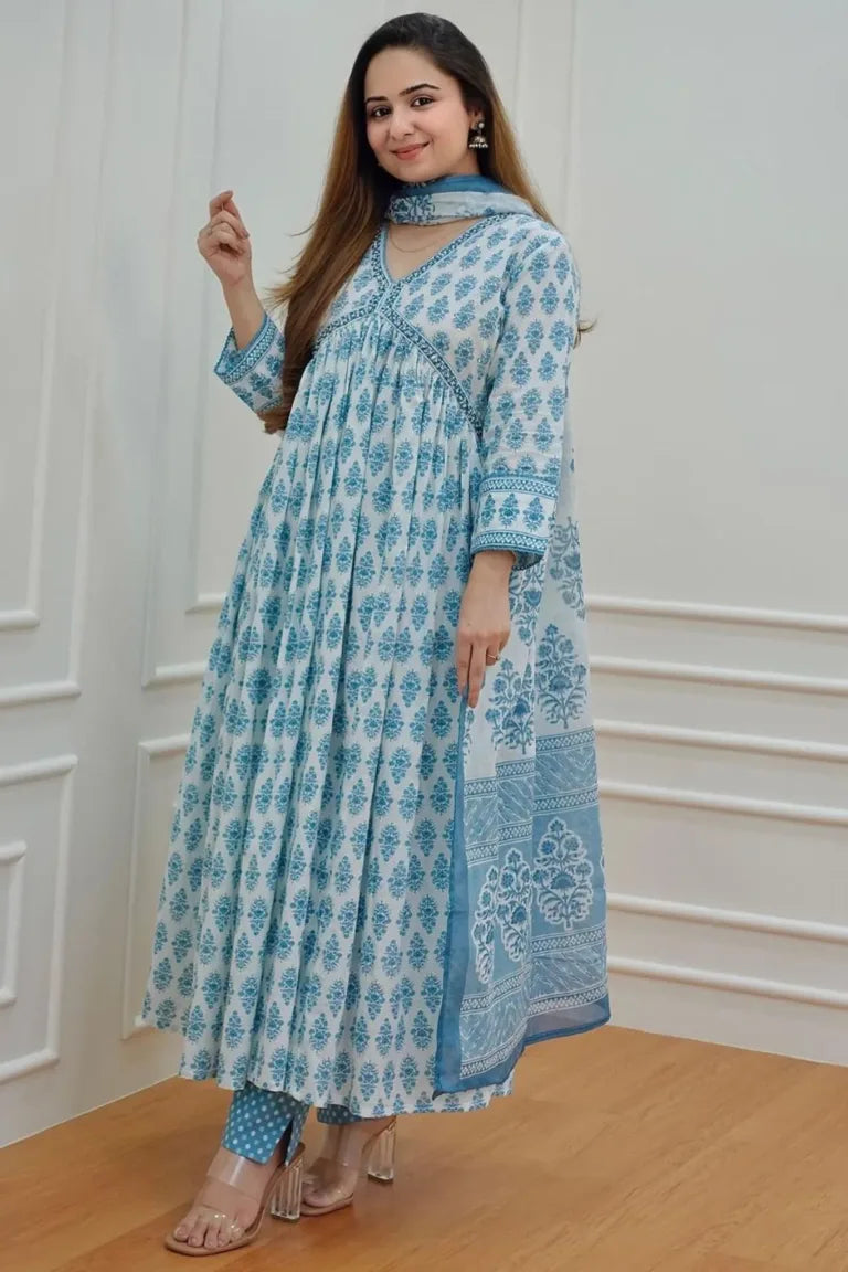 Blue Printed Sequence With Handwork Beautiful Women Suit Set