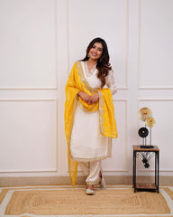 Dola Silk Suit with Handwork Yellow