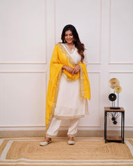 Dola Silk Suit with Handwork Yellow