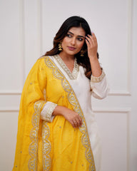 Dola Silk Suit with Handwork Yellow