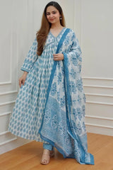 Blue Printed Sequence With Handwork Beautiful Women Suit Set