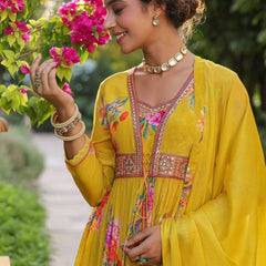 Chinno Aliya Cut design with embroidery work in kurtis with pant