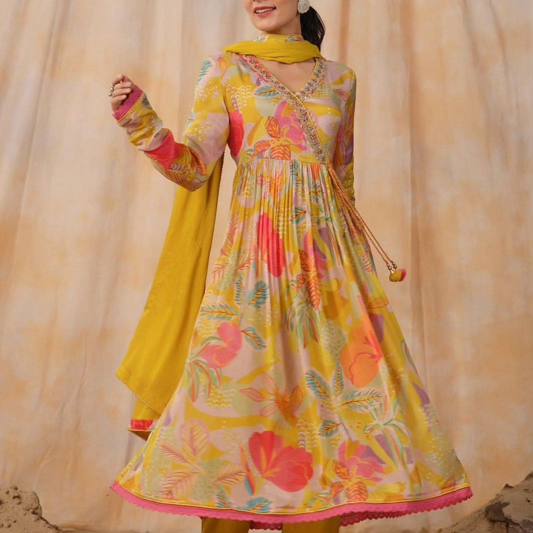 Chinon Anarkali Suit with Beautiful Hand Work on York