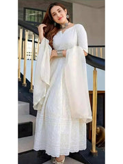 Cotton Chikankari Work Anarkali Kurta and Dupatta Set White