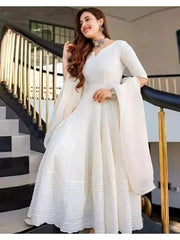 Cotton Chikankari Work Anarkali Kurta and Dupatta Set White